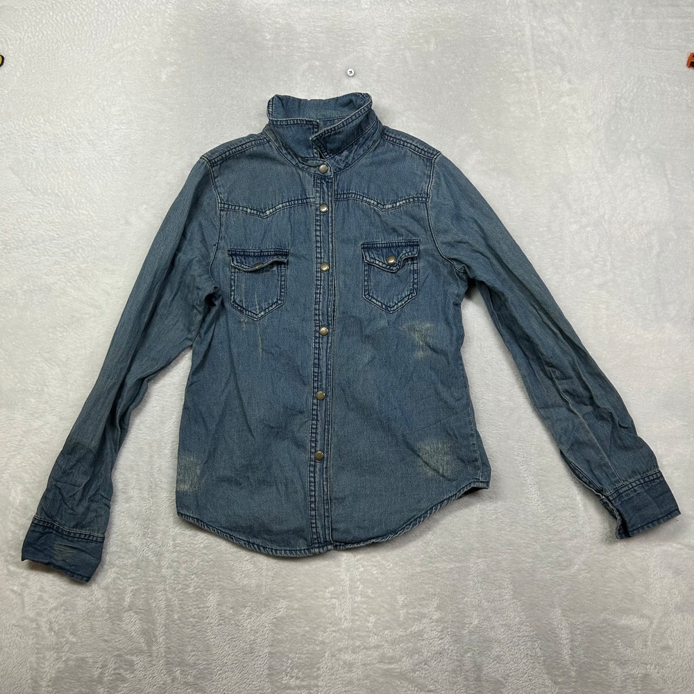 Miley Cyrus & Max Azria Denim Western Shirt Women's Indigo‎ Snap Pockets - Small